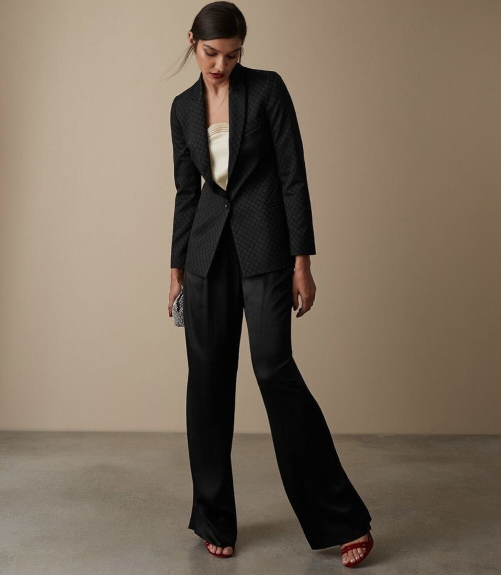 Reiss Fortuna Diamond Jacquard Single Breasted Blazer in Black Size 6